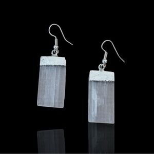 Selenite White Earrings Silver Tone Dipped Crystal Women Healing Jewelry